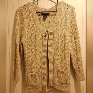 White House Black Market Textured Knit Cardigan - Gold